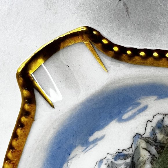 Garmisch Germany Ashtray Hand Painted Bavaria Ceramic Triangle Gold Trim Vintage - Picture 7 of 8